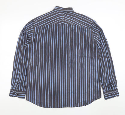 Thomas Nash Men's Blue Striped Long Sleeve Cotton Shirt M