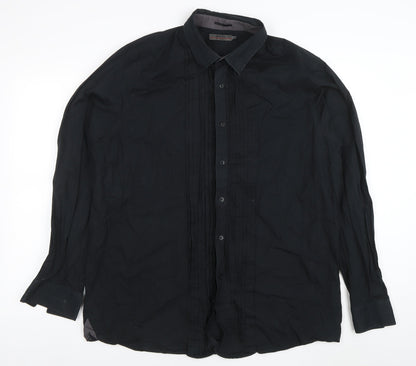 Jeff Banks Men's Black Cotton Long Sleeve Button-Up Shirt 2XL