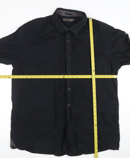 Jeff Banks Men's Black Cotton Long Sleeve Button-Up Shirt 2XL