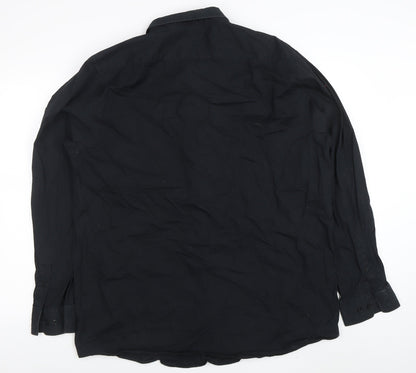 Jeff Banks Men's Black Cotton Long Sleeve Button-Up Shirt 2XL