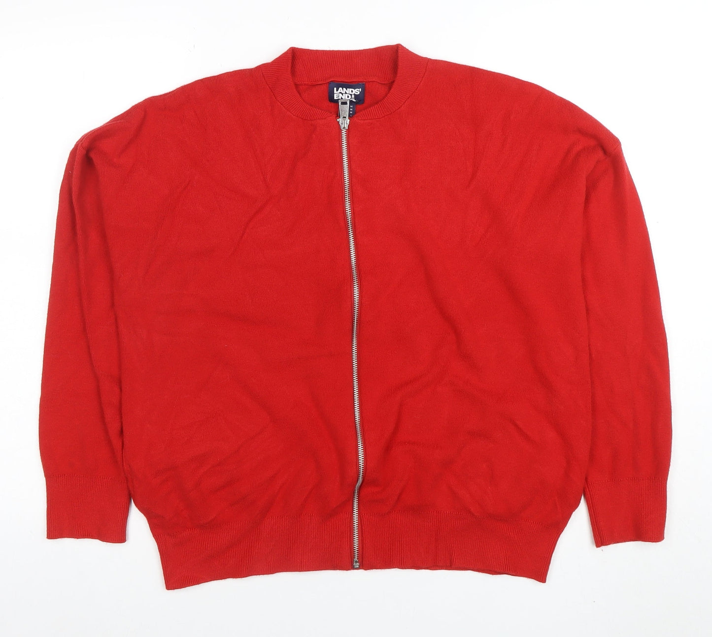 Womens UK Size L Lands' End Red Full Zip Jumper