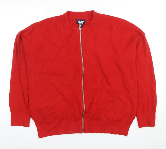 Womens UK Size L Lands' End Red Full Zip Jumper