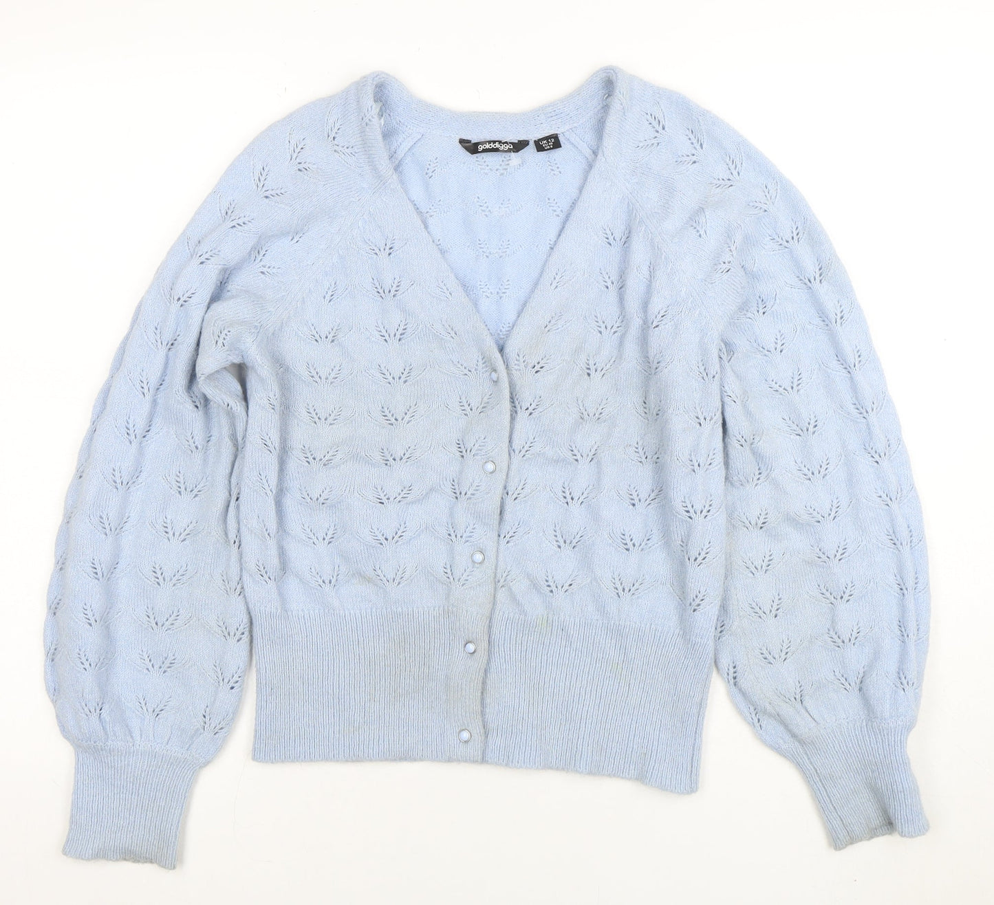 Womens UK Size 12 Golddigga Blue Cardigan Jumper
