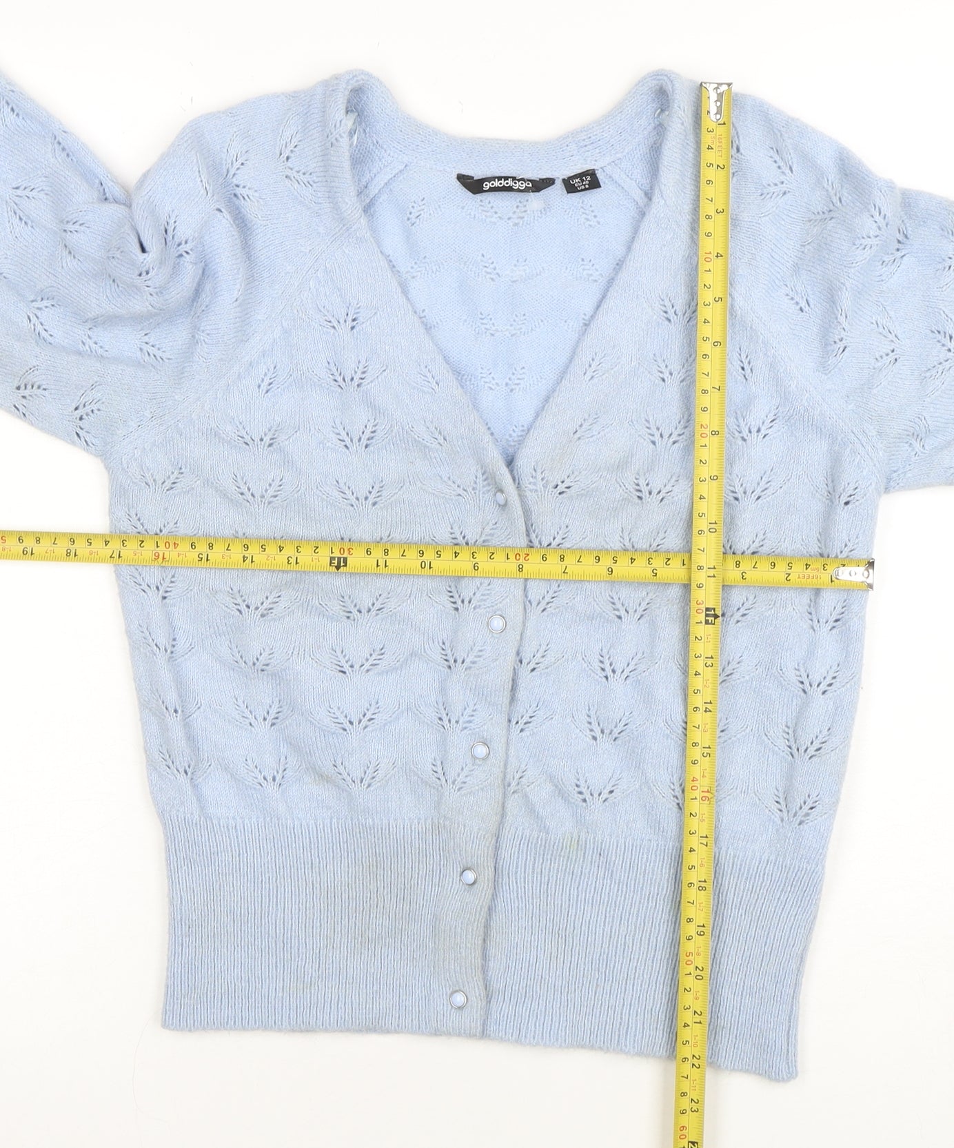 Womens UK Size 12 Golddigga Blue Cardigan Jumper