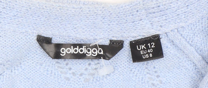 Womens UK Size 12 Golddigga Blue Cardigan Jumper