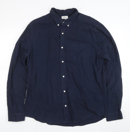 Next Men's Blue Long Sleeve Cotton Button-Down Shirt Size L