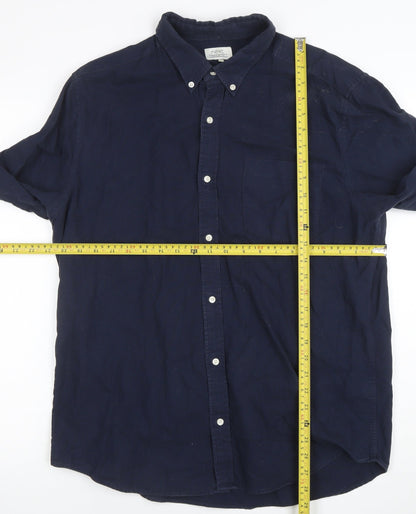 Next Men's Blue Long Sleeve Cotton Button-Down Shirt Size L
