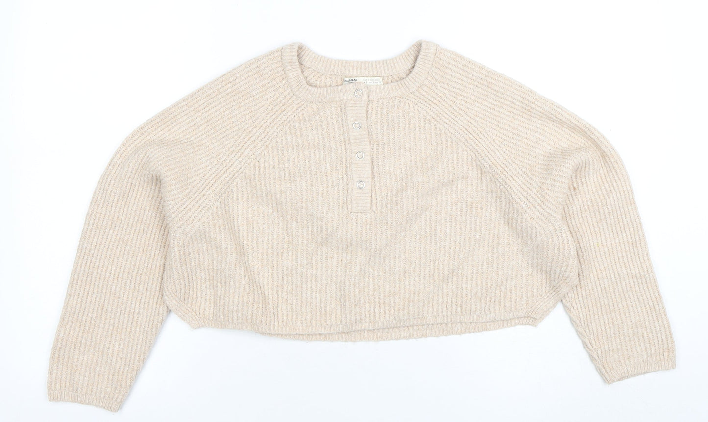 Womens UK Size S Pull&Bear Beige Henley Jumper