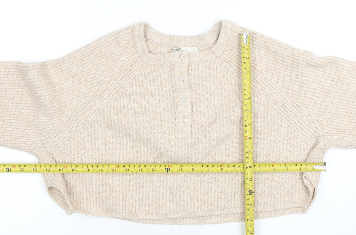 Womens UK Size S Pull&Bear Beige Henley Jumper