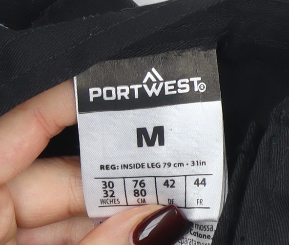 Mens UK Size M Portwest Regular Fit Workwear Black Trousers