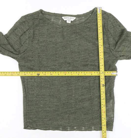 Womens UK Size XS Brave Soul Green Pullover Jumper