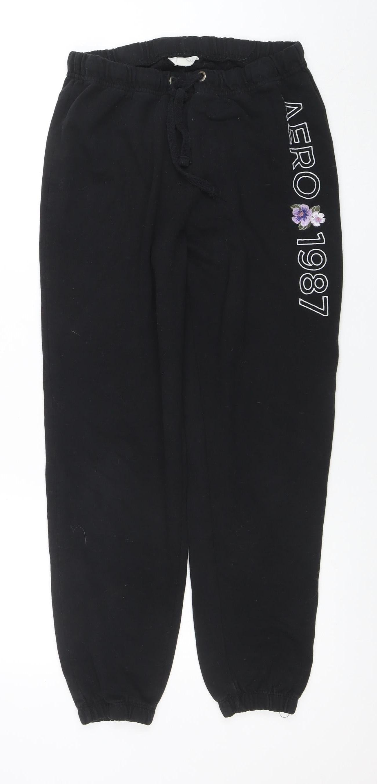 Womens UK Size M Aéropostale Regular Fit Jogger Black Trousers