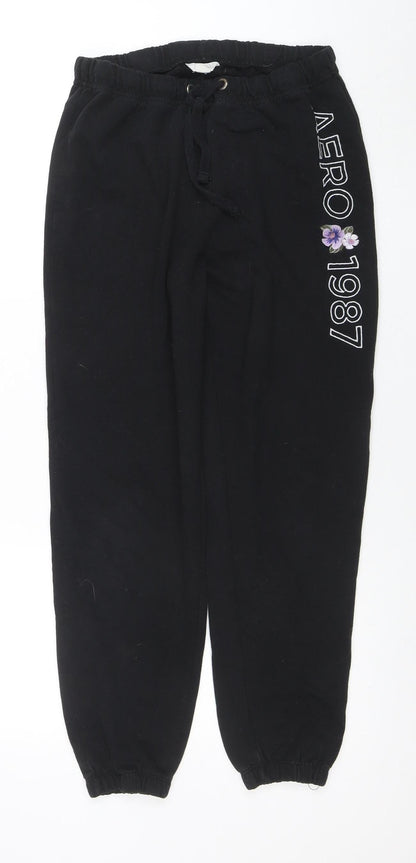 Womens UK Size M Aéropostale Regular Fit Jogger Black Trousers