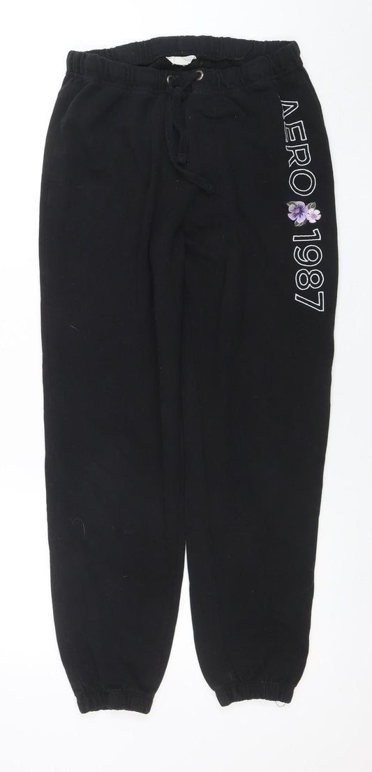 Womens UK Size M Aéropostale Regular Fit Jogger Black Trousers