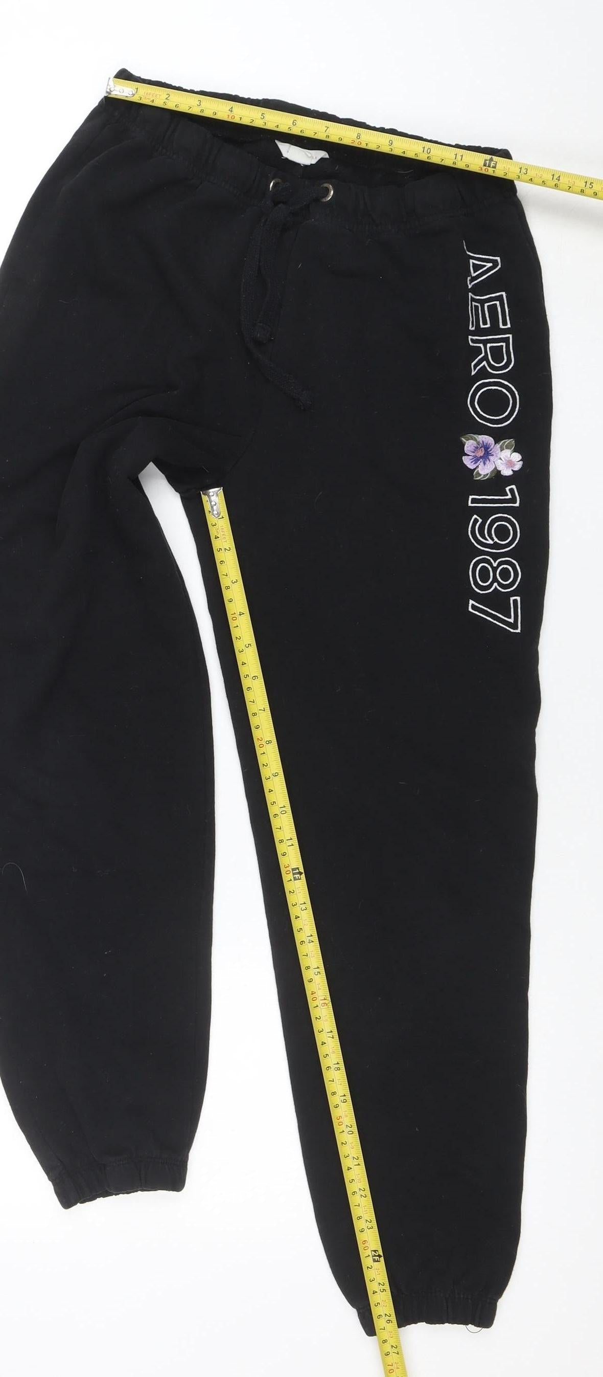 Womens UK Size M Aéropostale Regular Fit Jogger Black Trousers