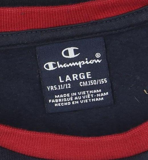 Champion Boys Navy and Red Pullover Sweatshirt Large Logo Print