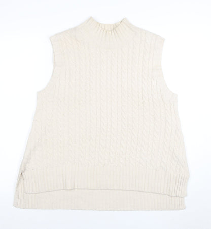 French Connection Womens Ivory Cable-Knit Wool Sleeveless Mock Neck Vest XL