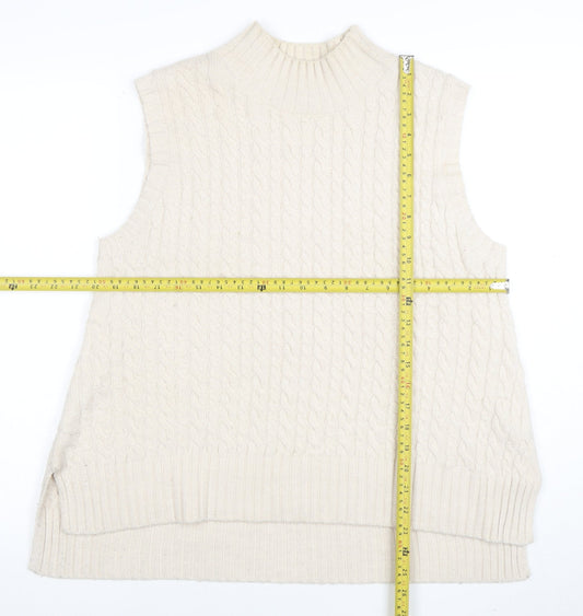 French Connection Womens Ivory Cable-Knit Wool Sleeveless Mock Neck Vest XL