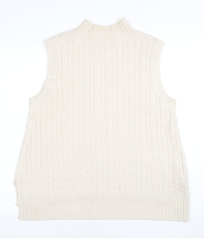 French Connection Womens Ivory Cable-Knit Wool Sleeveless Mock Neck Vest XL