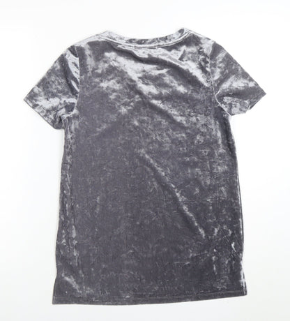 Oasis Womens Grey Velvet Short Sleeve T-Shirt XS