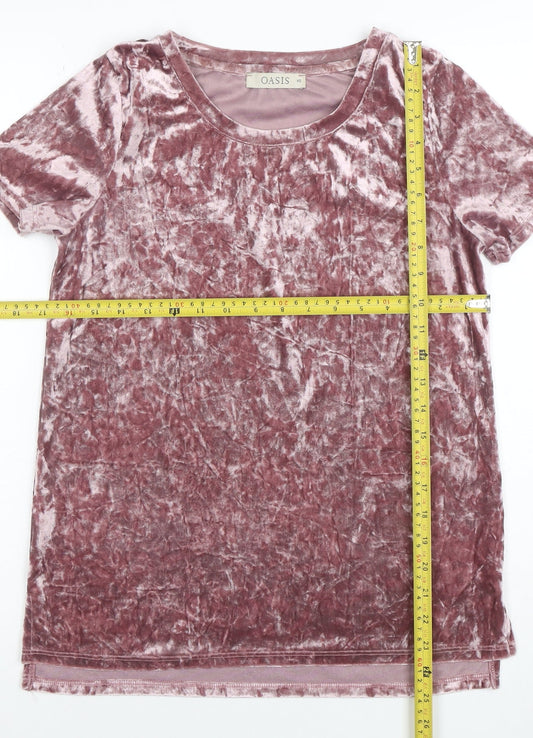 Oasis Womens Pink Velvet Short Sleeve T-Shirt XS