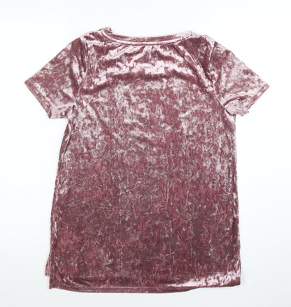 Oasis Womens Pink Velvet Short Sleeve T-Shirt XS