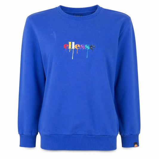 Front view of Ellesse women’s blue crew neck pullover sweatshirt, size M