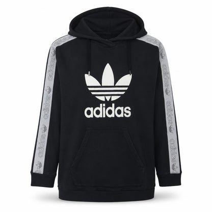 Front view of Adidas women’s black pullover hoodie uk 10 with logo trim detail