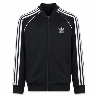 Front view of Adidas boys’ black full zip sweatshirt 12-13 years classic 3-stripes track top