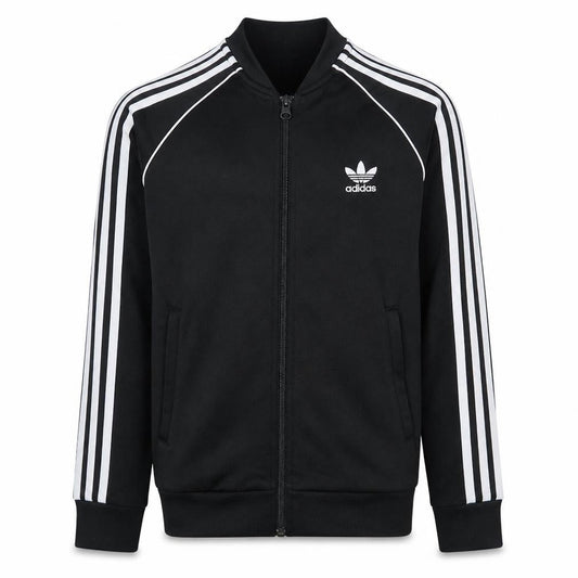 Front view of Adidas boys’ black full zip sweatshirt 12-13 years classic 3-stripes track top