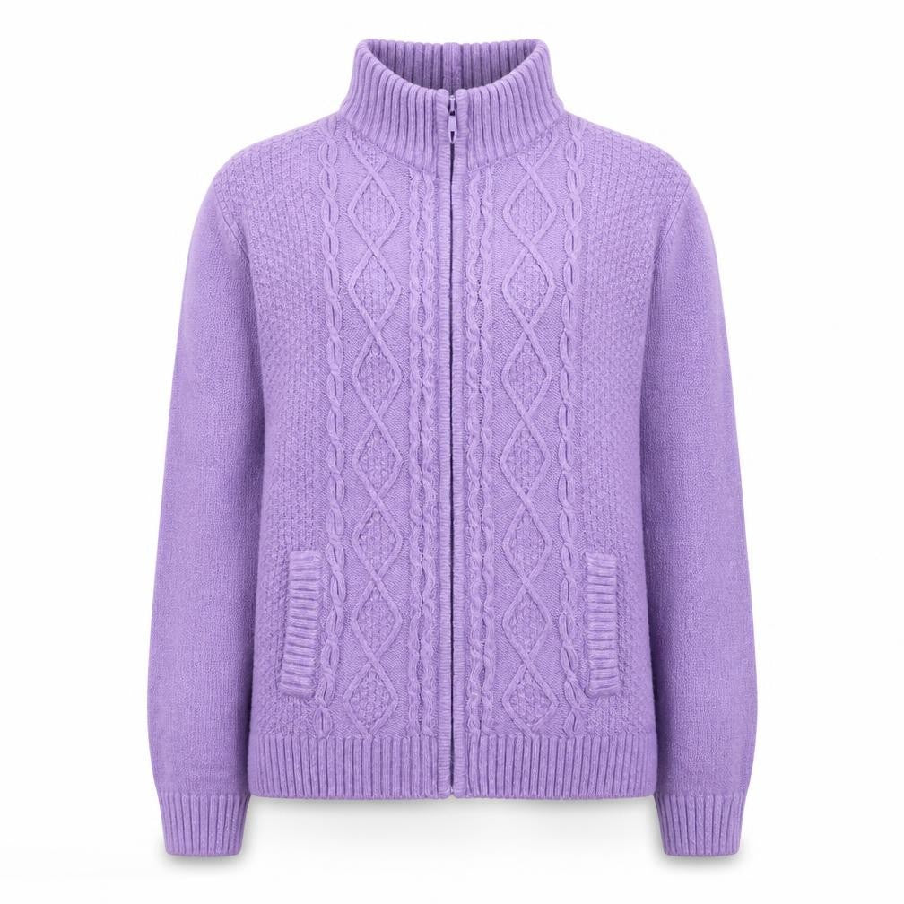 Isle Womens Purple Full Zip Cable Knit Jumper L 18-20