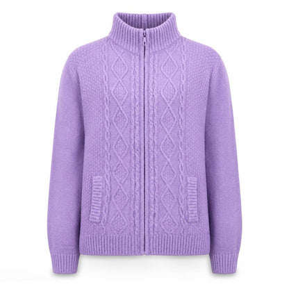Isle Womens Purple Full Zip Cable Knit Jumper L 18-20