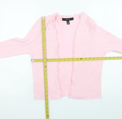 Vero Moda Women Pink Ribbed Ruffle Trim Cardigan Size L
