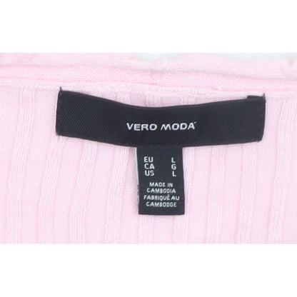 Vero Moda Women Pink Ribbed Ruffle Trim Cardigan Size L