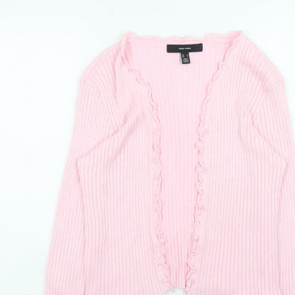 Vero Moda Women Pink Ribbed Ruffle Trim Cardigan Size L