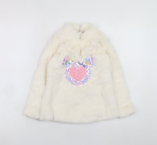 Victoria Originals Girls Ivory Faux Fur Sequin Pullover Sweatshirt 2 Years