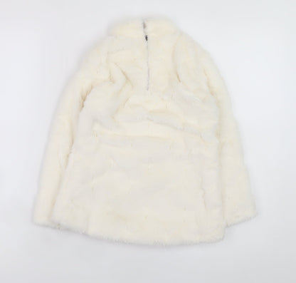 Victoria Originals Girls Ivory Faux Fur Sequin Pullover Sweatshirt 2 Years