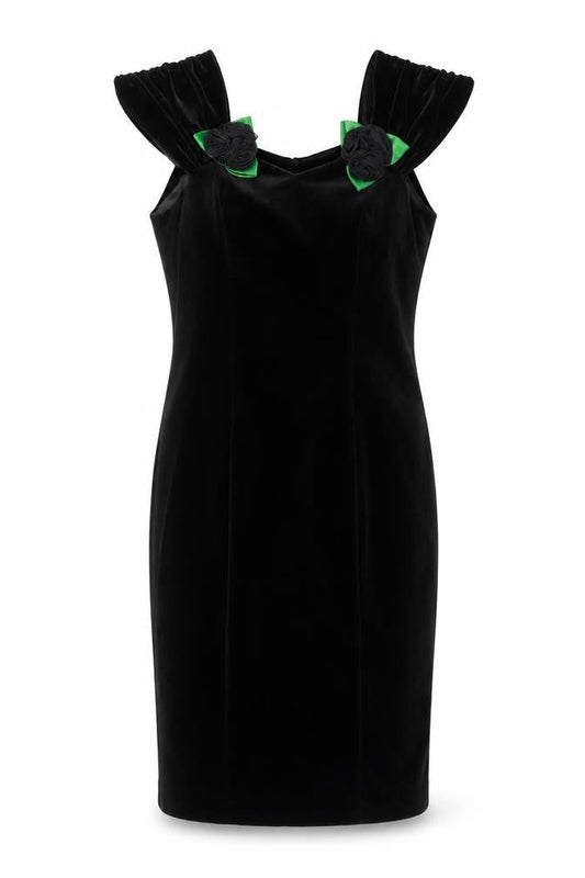 Front view of Principles Women Black Velvet Sheath Dress, size 12, Formal Evening