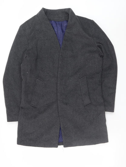 JIANYI Men's Grey Wool Blend Mid-Length Overcoat M