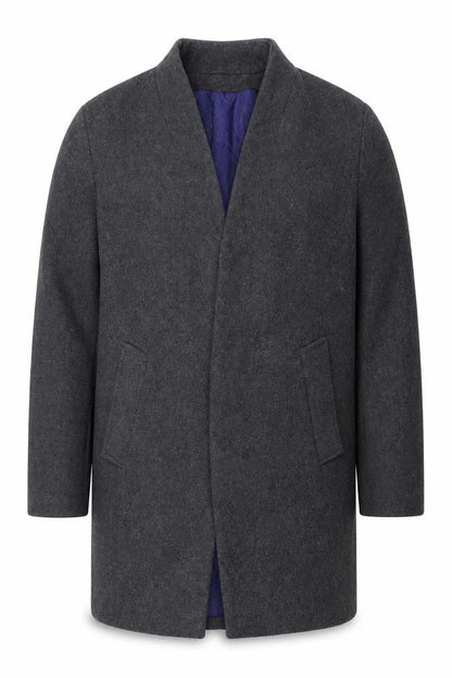 JIANYI Men's Grey Wool Blend Mid-Length Overcoat M