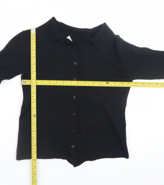 & Other Stories Women Black Wool Collared Button Cardigan Size S