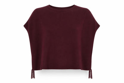 Front view of ESPRIT Women Red Knit Cape Jumper M Sleeveless Tasselled Relaxed Fit