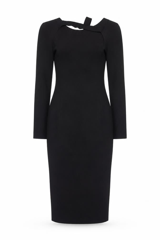 H&M Women Black Bodycon Midi Dress Size 8 Long Sleeve Off Shoulder