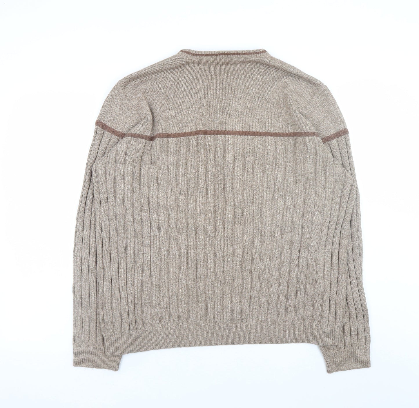Burton Menswear Beige Wool Blend V-Neck Ribbed Men's Jumper L