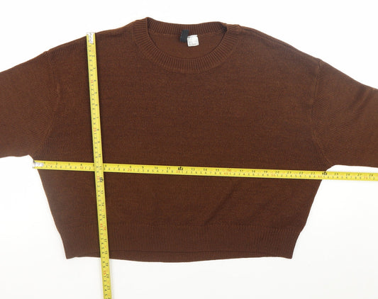 H&M Women Brown Acrylic Crew Neck Long Sleeve Pullover Jumper Size 12