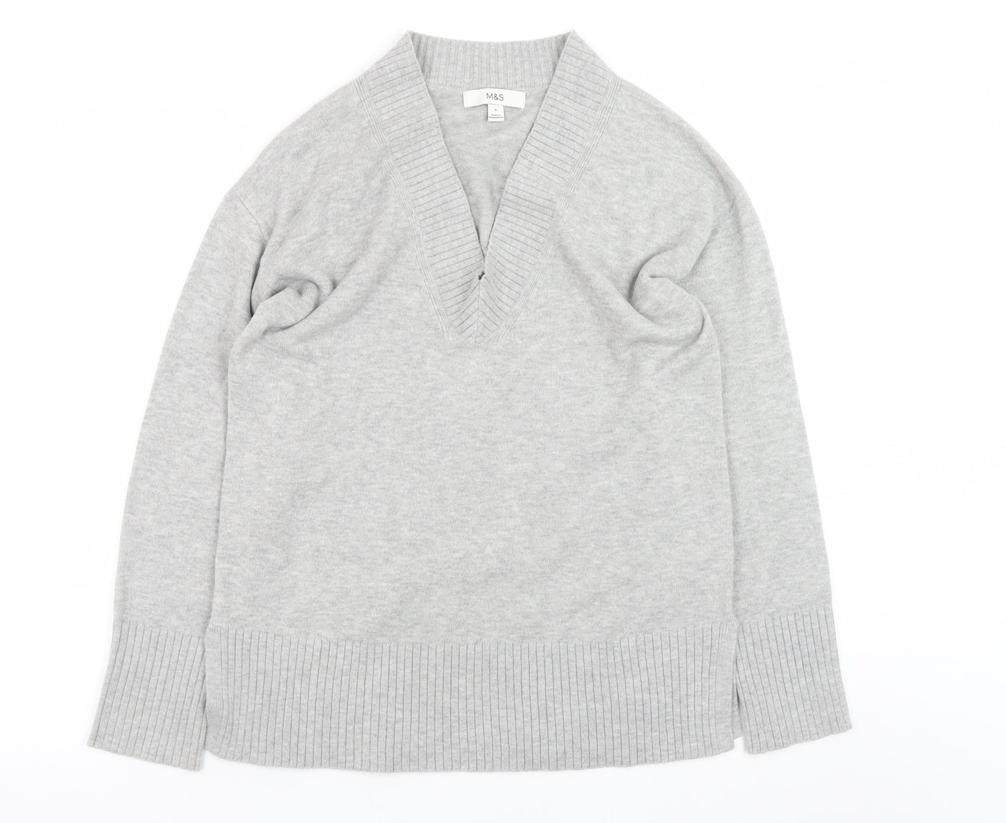 Marks and Spencer Womens Grey V-Neck Knit Jumper Small