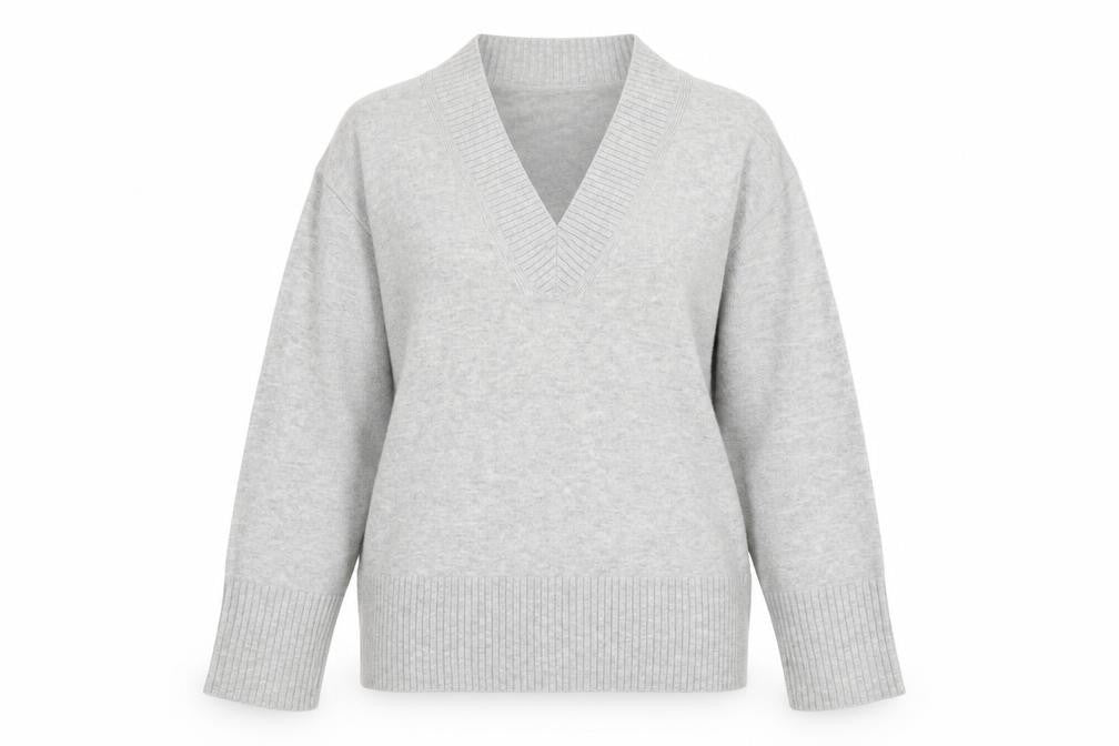 Marks and Spencer Womens Grey V-Neck Knit Jumper Small