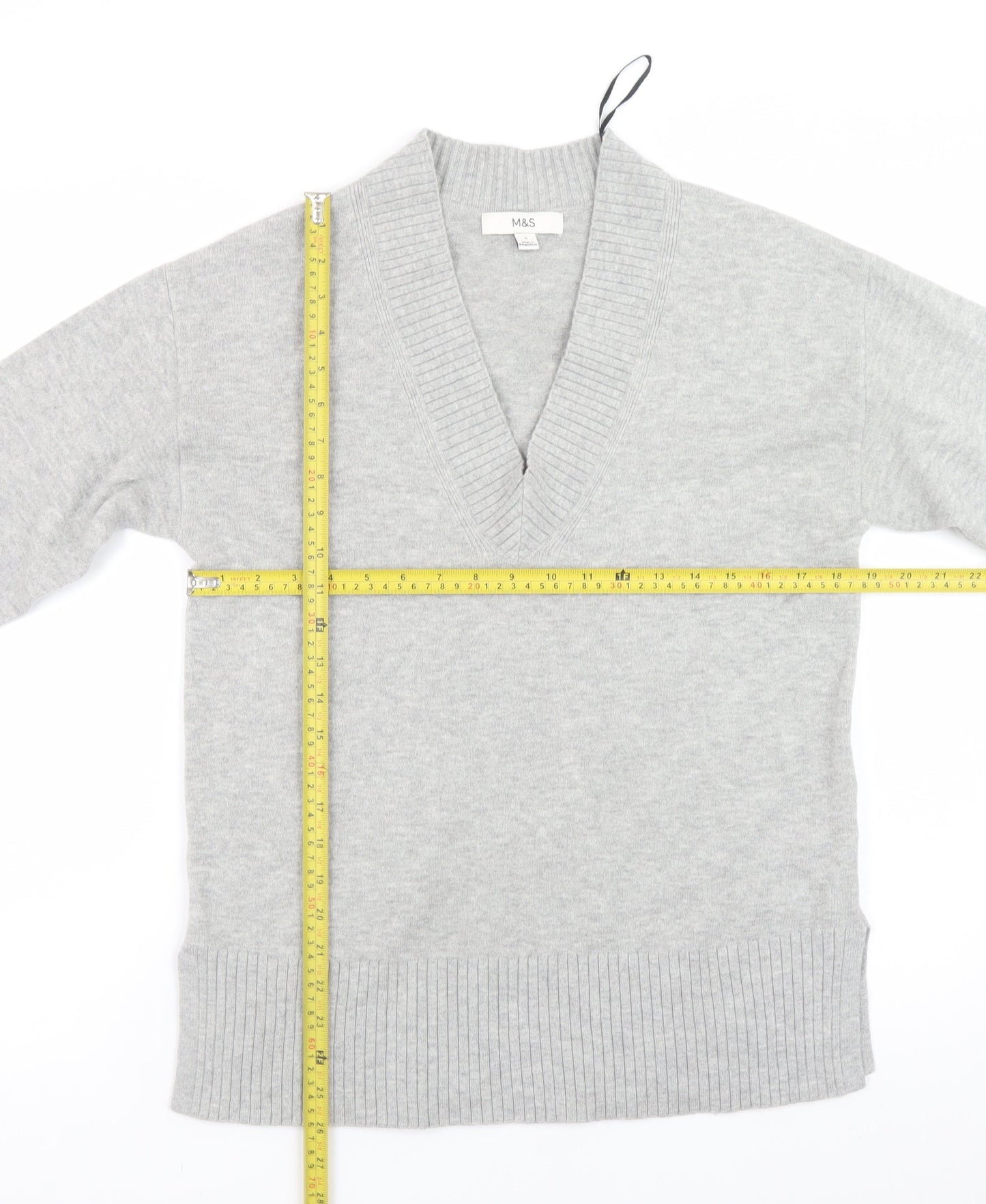Marks and Spencer Womens Grey V-Neck Knit Jumper Small