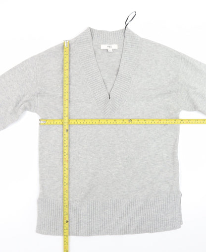 Marks and Spencer Womens Grey V-Neck Knit Jumper Small