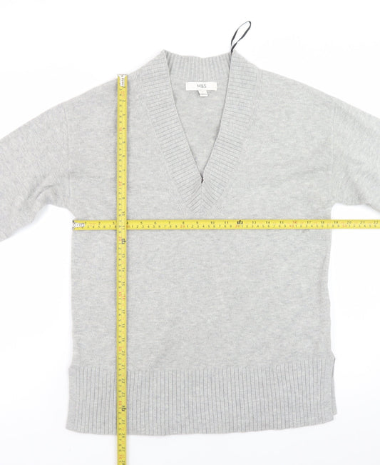 Marks and Spencer Womens Grey V-Neck Knit Jumper Small